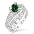 thumbnail image 1 of 1.25 Carat Emerald & Diamond Vintage halo floral Bridal Set Engagement Ring on 10k White Gold, 1 of 2