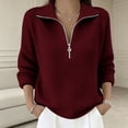 thumbnail image 2 of Edvintorg Womens Long Sleeve Quarter Zip Pullover Sweaters Casual Loose V Neck Sweater Collared Knit Tops Fall Clothes for Women, 2 of 5