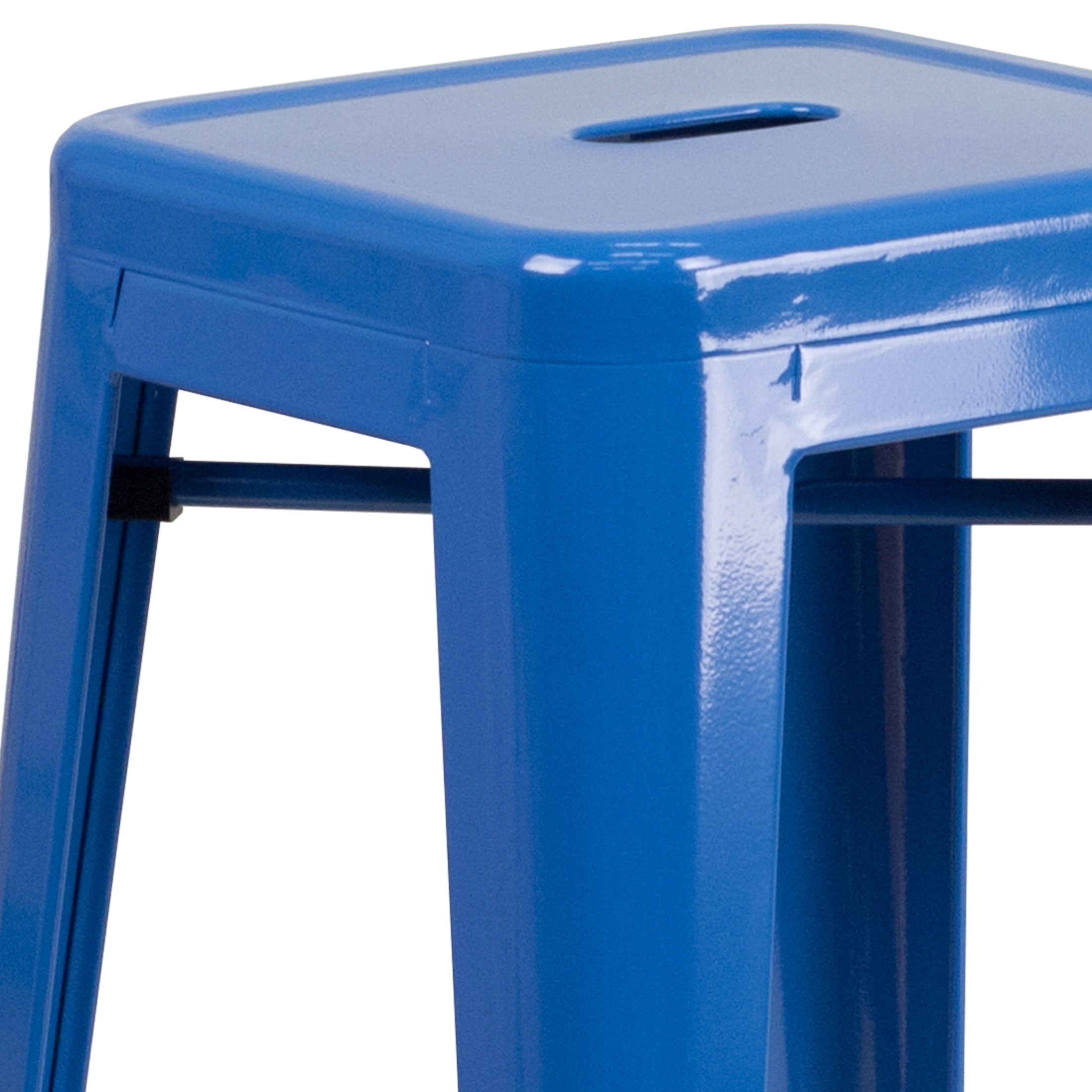 Merrick Lane Blue 30" High Backless Metal Bar Height Stool with Square Seat for Indoor-Outdoor Use