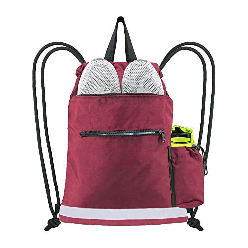 Drawstring Backpack Bag With Two Zipper Pockets Large String Backpack Heavy Duty Cinch Bag Sackpack for Boys Girls Teens