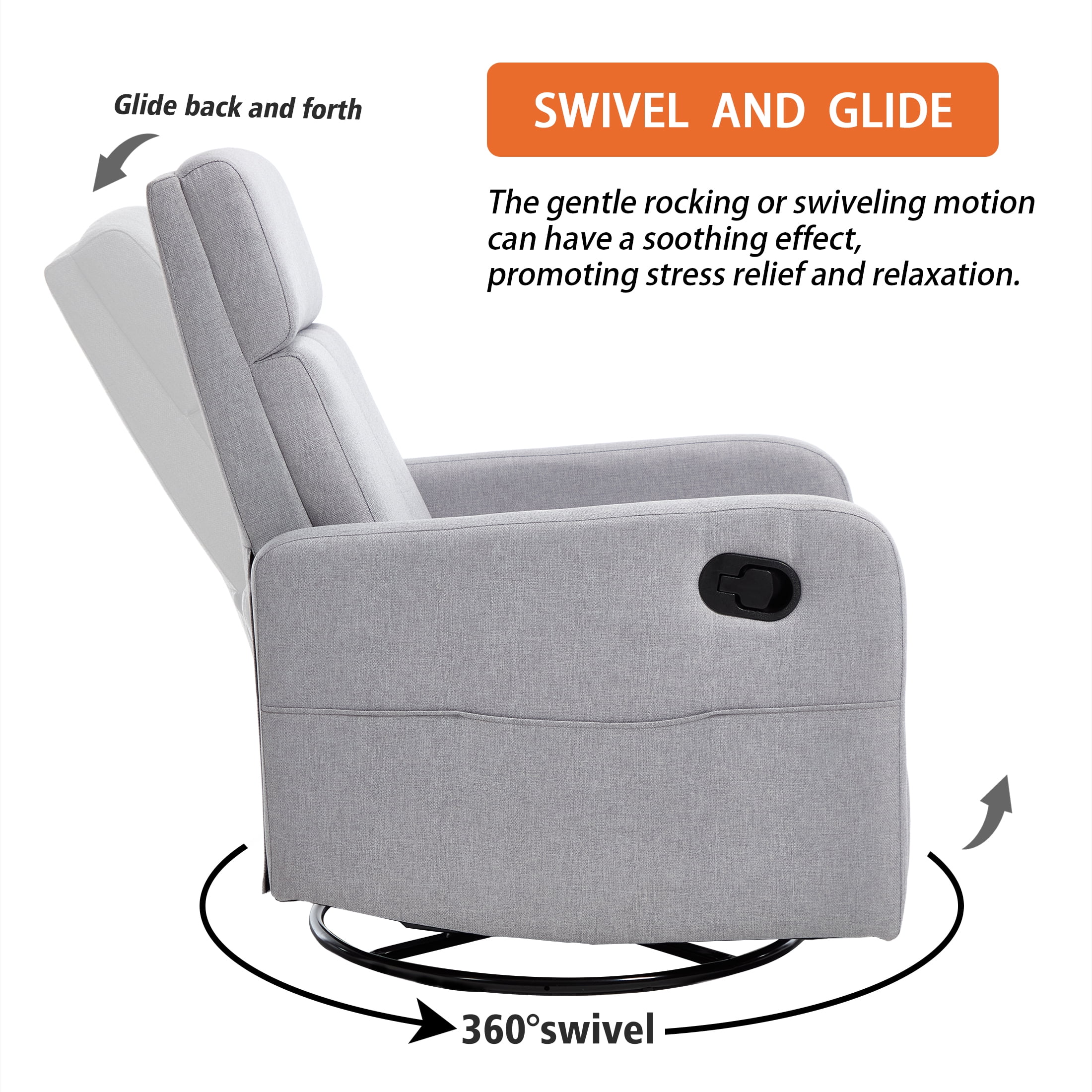 Sfxingyou Swivel Rocking Recliner Chair for Adults, Fabric Solid Print Reclining Sofa for Living Room with Adjustable Headrest