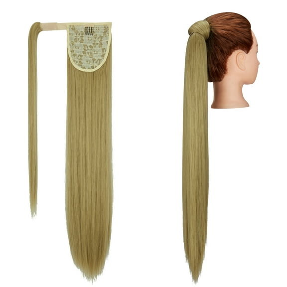 SHCKE 20"/28" Clip in Ponytail Hair Long Wrap Around Drawstring Ponytail Straight Synthetic Hair Ponytail Clip-in Hairpiece for Women