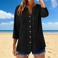 thumbnail image 2 of Staron Spring Summer Casual Blouse for Women Vintage V Neck 3/4 Sleeve Button Down Pleated Loose Flowy Shirt with Pockets, Black L, 2 of 7