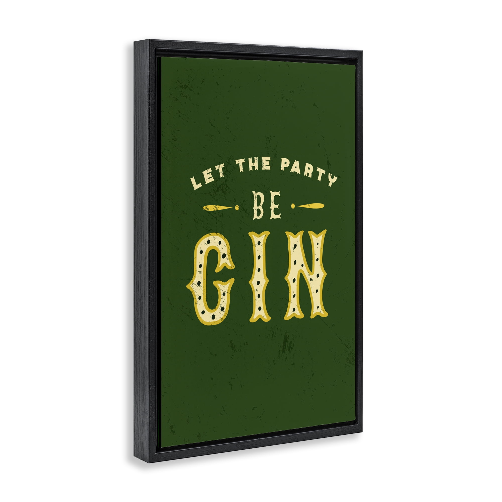 Stupell Industries Let Party Be Gin Pun Food & Beverage Painting Black Floater Framed Canvas Art Print Wall Art, 17 x 25