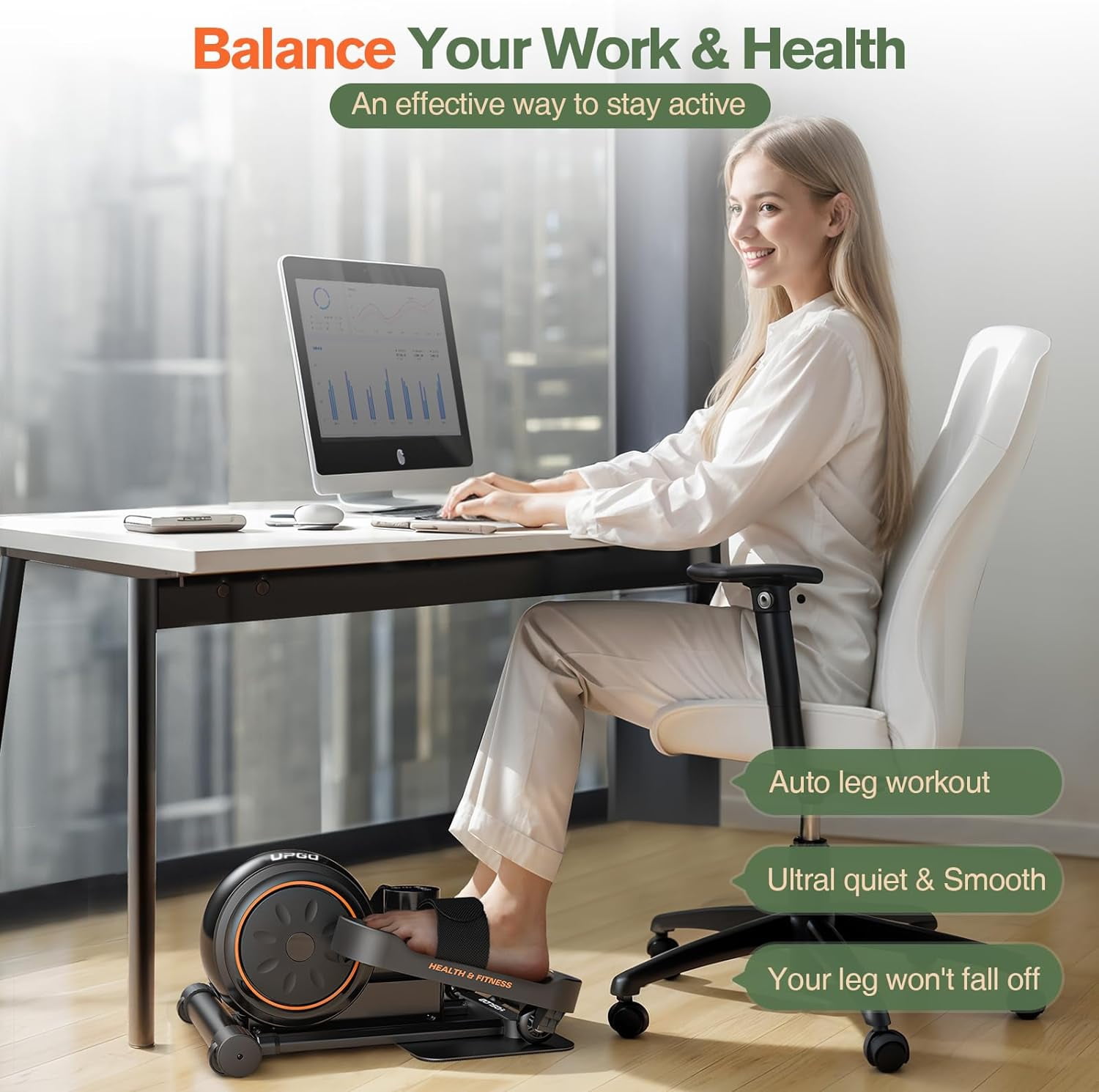 UPGO Under Desk Ellipticals Electric, Elipse Leg Exerciser for Seniors Fully Assembled, Seated Pedal Exerciser with Remote Control & Non-Slip Pedals