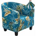 thumbnail image 1 of 1 Seater Armchair Cover, Chesterfield Stretch Toad Armchair Cover, Washable Club Lounge Armchair Cover, Easy to Install and Wash Armchair Cover, Blue Leaves, 1 of 5