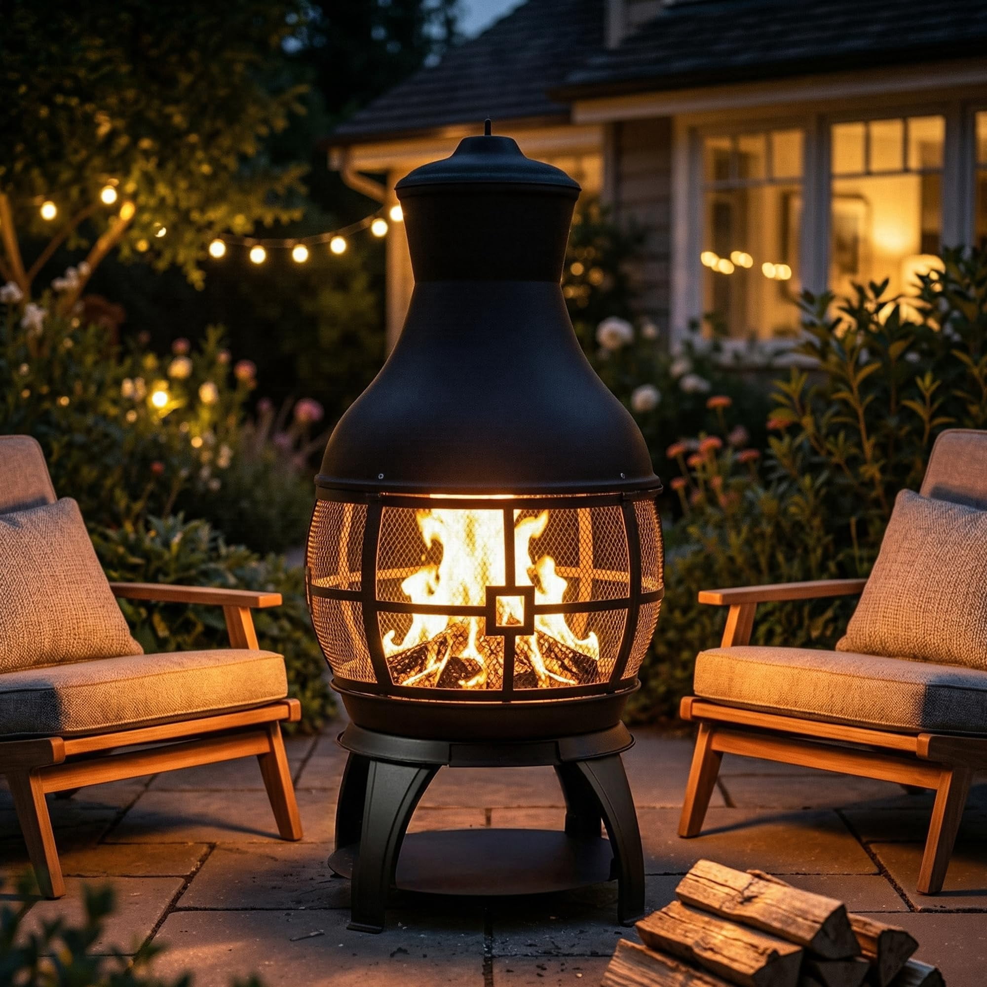 BALI OUTDOORS Chiminea Outdoor Fireplace Wood Burning Fire Pit Cast Iron Fire Pit Chiminea