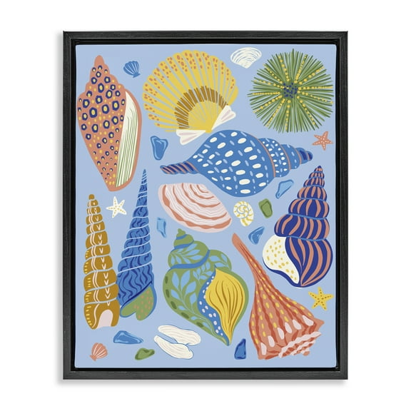 Stupell Industries Summer Fun Seashells Nautical & Beach Painting Black Floater Framed Canvas Art Print Wall Art, 17 x 21