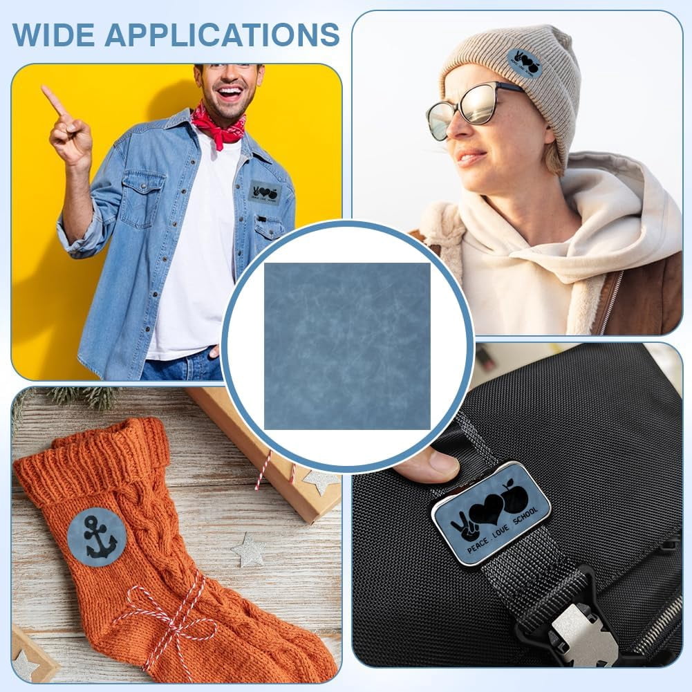 8Pcs Iron On Leather Patch 11.8x11.8inch Leatherette Sheets Heat Press Engraving Patches Blanks Leather Hat Patches for DIY Custom Hats Handbags Jackets Jeans Steel Blue