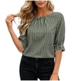 thumbnail image 2 of ClodeEU Women's Striped 3/4 Sleeve Blouse with Back Button ,Casual Loose Fit Shirt Army Green,Women's Plus L, 2 of 8
