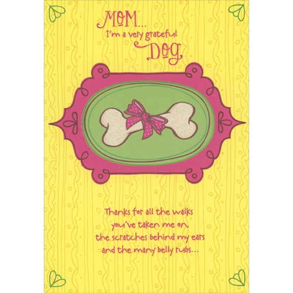 Designer Greetings Very Grateful Dog: Sparkling Dog Bone with Pink Bow Inside Die Cut Window Mother's Day Card from Dog