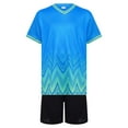thumbnail image 3 of Linjinx Kids 2pcs Sports Suit Quick Dry Printed Contrast Color Shirts Shorts Set For Football Basketball B Light Blue 20, 3 of 7