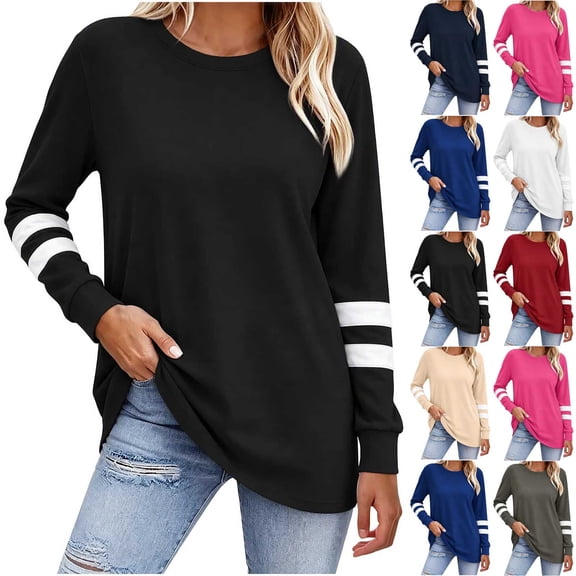 Miqool Shirts for Women Crew Neck Long Sleeve Pullover Casual Basic Tees Trendy Athletic Sports Tops