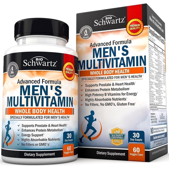BioSchwartz Advanced Formula Men’s Multivitamin Capsules with Vitamins C, A, B, D3, E, and Zinc, 60 Count