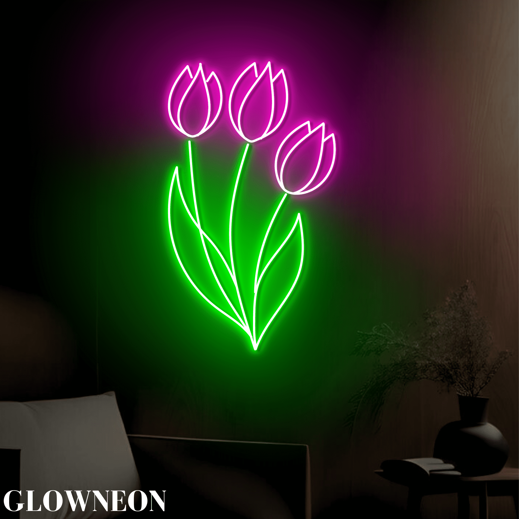 Glowneon Tulip Flower Neon Sign, Tulip Shop Open Led Sign, Mom Gifts