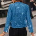 thumbnail image 4 of LWavelet Sequin Cropped Blazer Jacket Women Glitzy Party Casual Night Out Trendy Sparkly Outerwear Sky Blue M, 4 of 6