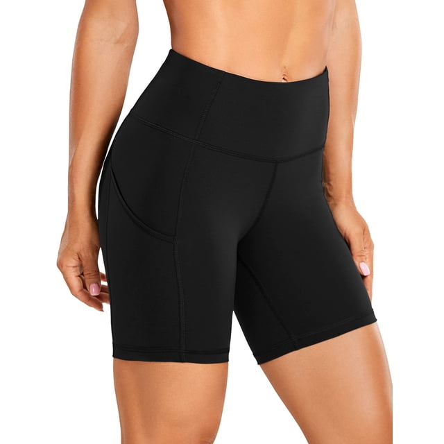 Shorts CRZ YOGA de Cintura Alta 15 cm con Compresión y Bolsillos Negros