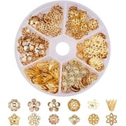 PH PandaHall 144pcs Flower Bead Caps 12 Styles Filigree Flower Bead Golden Bead Caps Cup Shape Bead Spacer Beads for DIY Earring Bracelet Necklace Jewelry Making