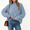 thumbnail image 5 of Tusihei Women Oversized Cable Knit Sweater Long Sleeve Chunky Pullover Tops Casual Fall Winter Cozy Knitwear Loose Fit Sweaters for Women, Light Blue L, 5 of 5