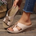 thumbnail image 4 of CYMMPU Women's Double Floral Accent Wedge Mules, Open Toe Crisscross Strap Slip On Summer Outdoor Sandals Beige 41, 4 of 6