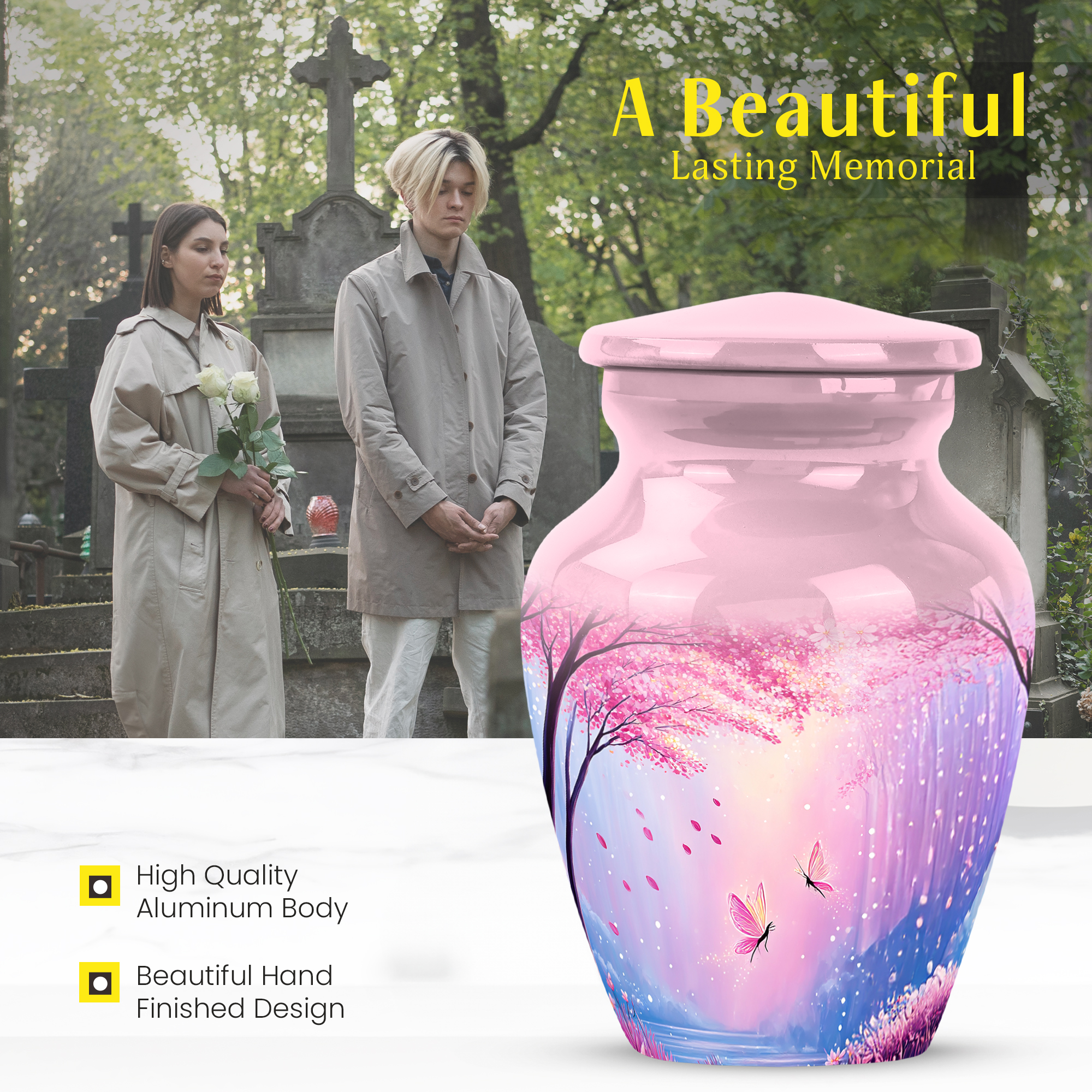 MUKTIVE Cherry Blossom Burial Urns for Ashes Adult Man, Memorial Peach Urn for Ashes for Mom, Decorative Cremation Urn, Funeral Urns for Adult, Keepsake Portable Ash Holder, 3 Inch
