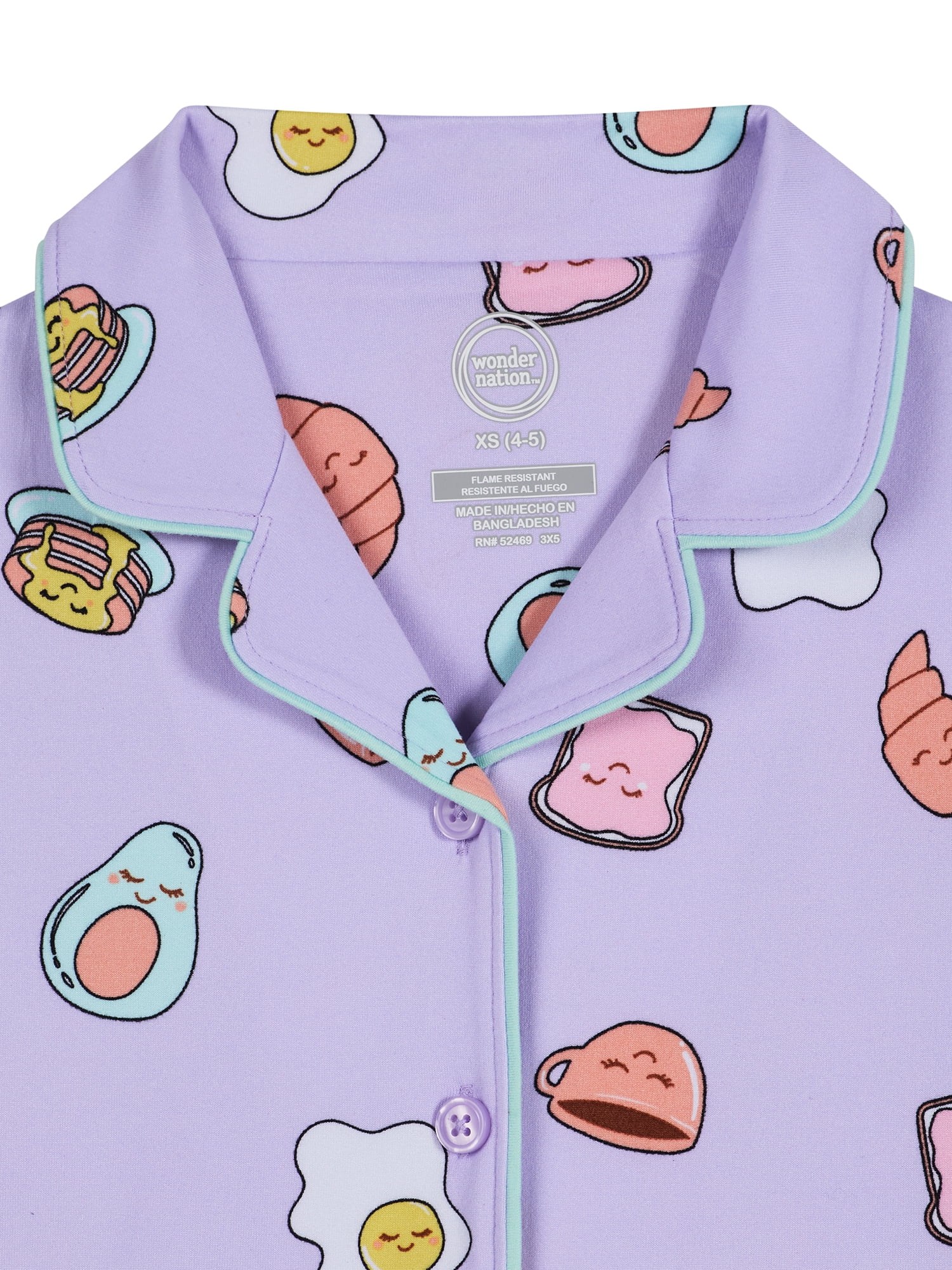 Wonder Nation Girls Short Sleeve Button Front Pajama Top and Shorts Set with Eyemask, 3-Piece, Sizes Sizes 4-18