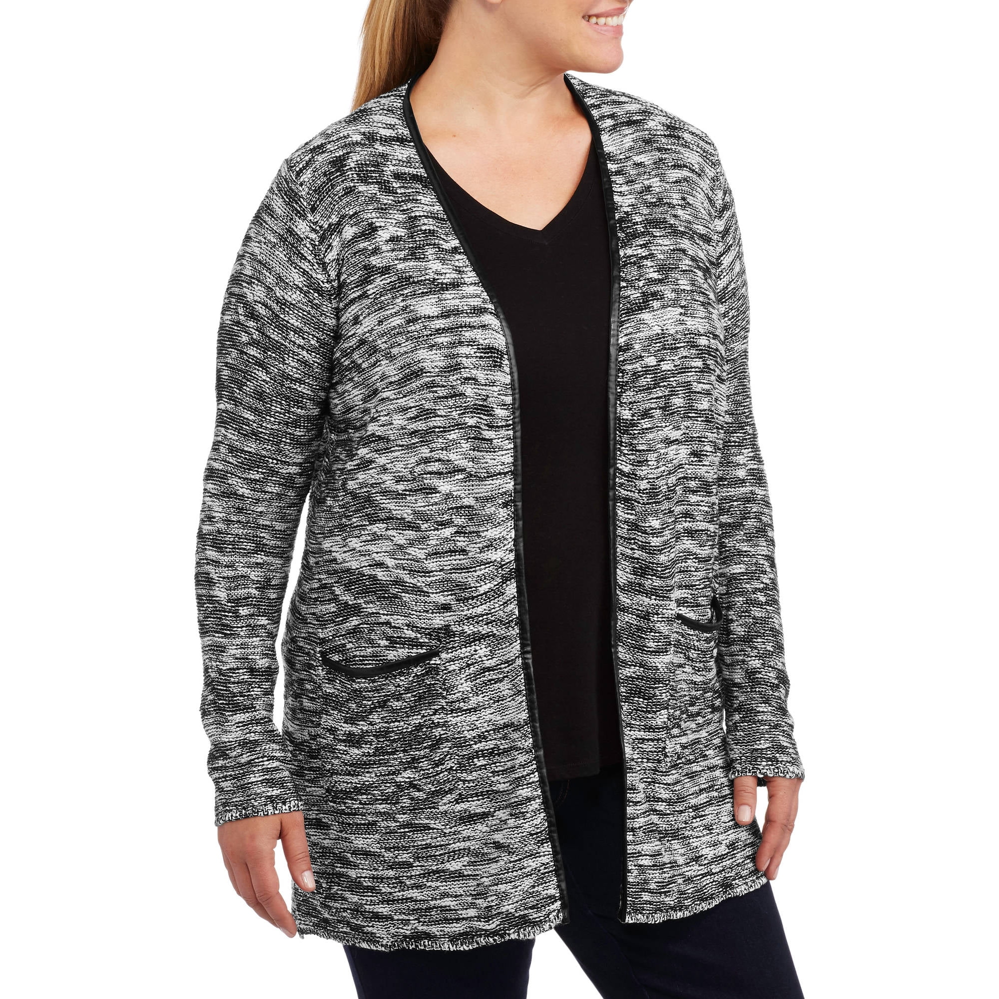 ONLINE - Women's Plus-Size Casual Cardigan with Piping Detail - Walmart ...