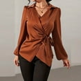 thumbnail image 7 of Satin Silk Blouse for Womens Trendy Ruched Long Sleeve V Neck Tie Dress Shirt Casual Loose Office Work T-Shirt, 7 of 7