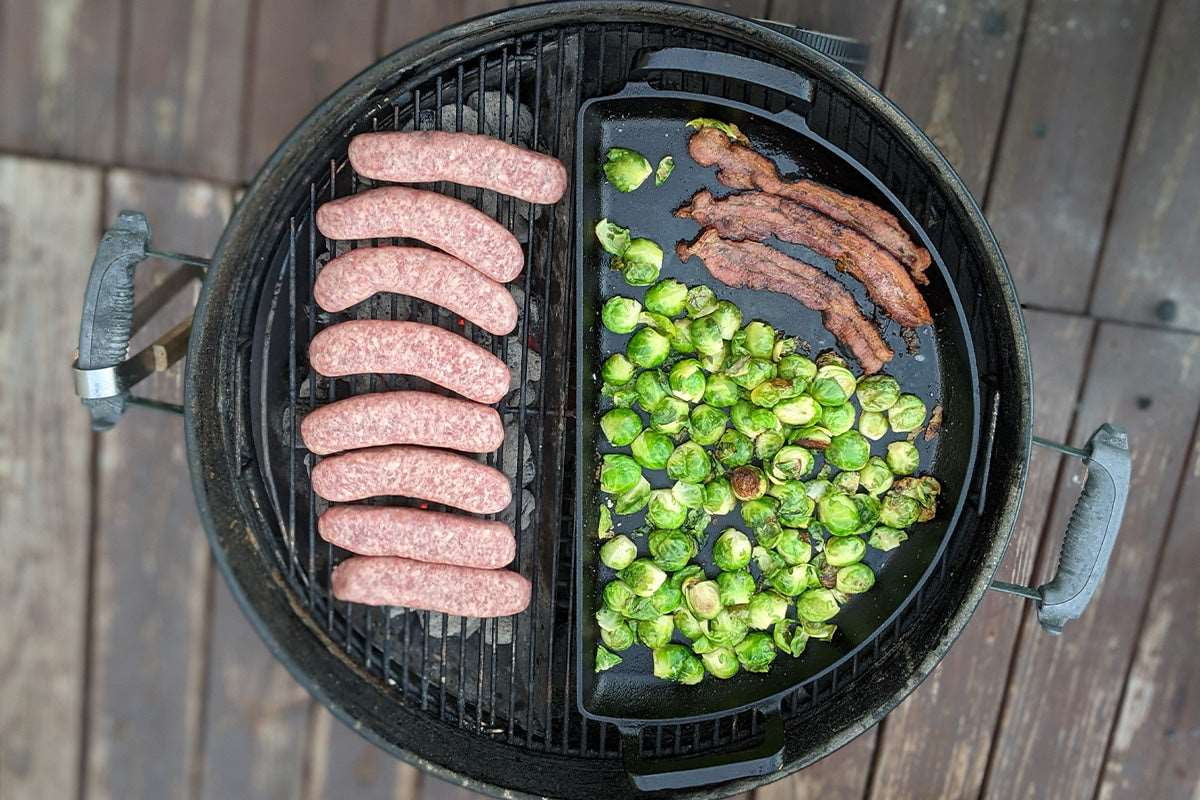SnS Grills Slow 'N Sear® Cast Iron Drip 'N Griddle Pan 22" — 3-in-1 Cast Iron Drip Pan & Smashburger Griddle for Weber 22-Inch Kettle Grills