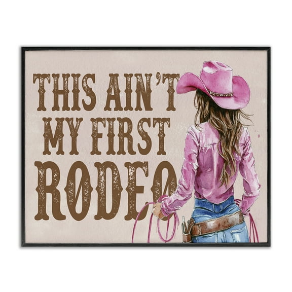Stupell Industries Ain't My First Rodeo Girl People Painting Black Framed Art Print Wall Art, 14 x 11