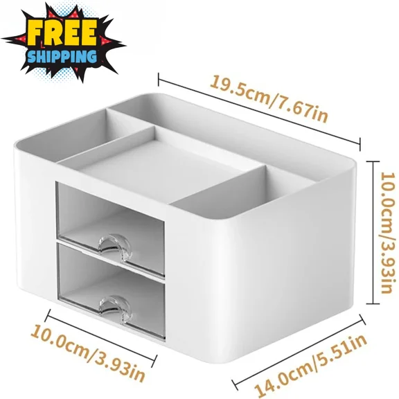 Pen Holder With 2 Drawers – Desk Organizer For Office Supplies & Accessories