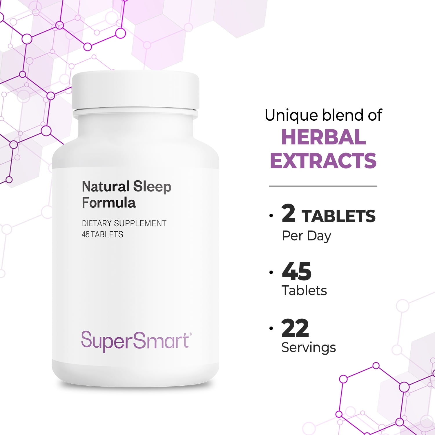 SuperSmart - Natural Sleep Aid Formula - with Valerian Root, L-tryptophan & Rhodiola Rosea - Natural Sleeping Pills | Non-GMO & Gluten Free - 45 Tablets