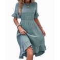 thumbnail image 2 of Women'S Short Sleeve Dresses High Waist Round Neck Solid Flounce Sleeve Ruffle Dress Gray Blue XXXL, 2 of 8
