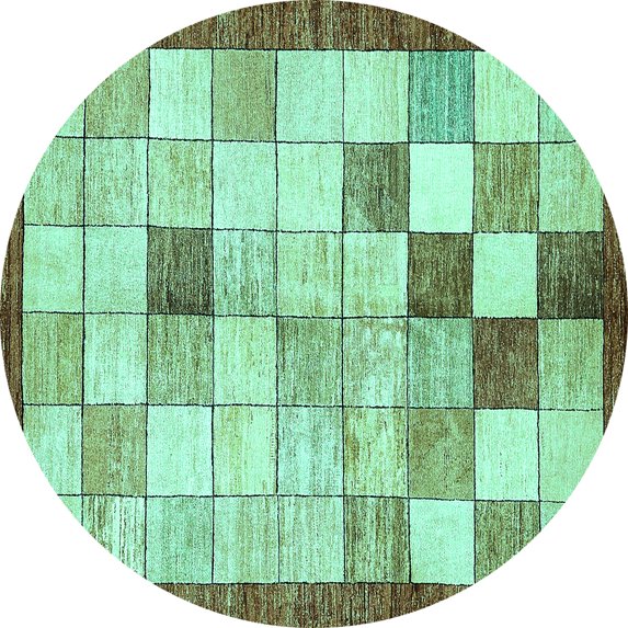 Ahgly Company Indoor Round Checkered Turquoise Blue Modern Area Rugs, 8' Round