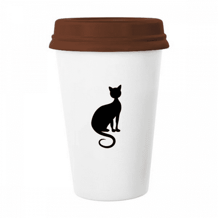 

Black Cat Elegant Figure Animal Art Outline Mug Coffee Drinking Glass Pottery Cerac Cup Lid