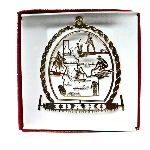 Nations Treasures Idaho State Christmas Ornament Brass 1 Piece 2.25" x 2.5"