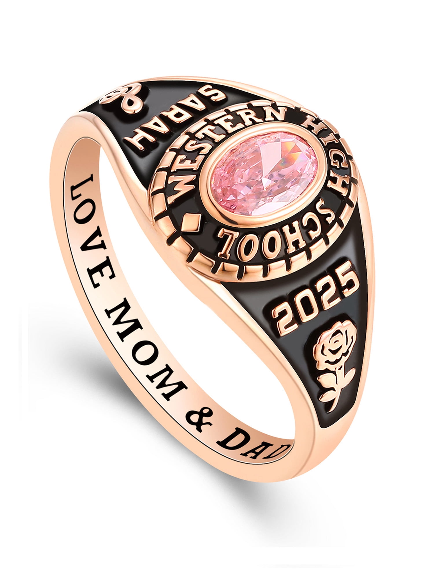 Mementos USA Custom Class Rings Sterling Silver for Women High School College-Rose Gold-Classic