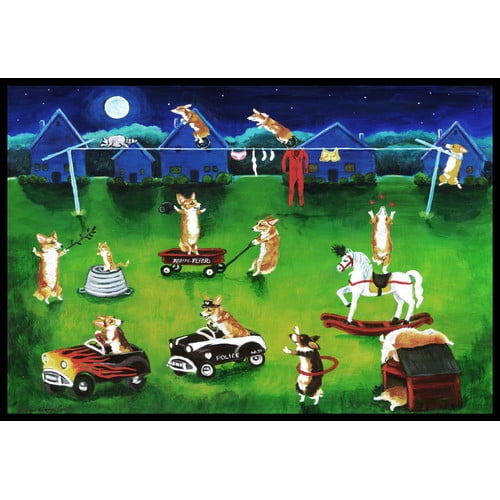 Corgi Backyard Circus Doormat by Caroline's Treasures