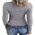 thumbnail image 3 of T-Shirts Henley à Manches Longues pour Femmes Boutonnés Ajustés Col Rond Tricoté Côtelé Gris Foncé m, 3 of 3