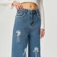 thumbnail image 4 of ClodeEU Women's Wide Leg Jeans With Cute Bow,Mid Waist Denim Pants,Loose Fashion Jeans Dark Blue,Womens Plus S, 4 of 7