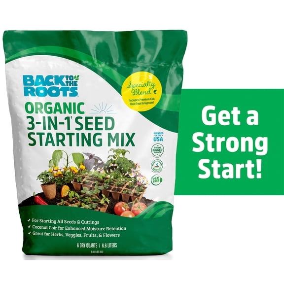 Back to the Roots Natural and Organic 3-in-1 Seed Starting Mix, Premium Blend Soil, 6qt