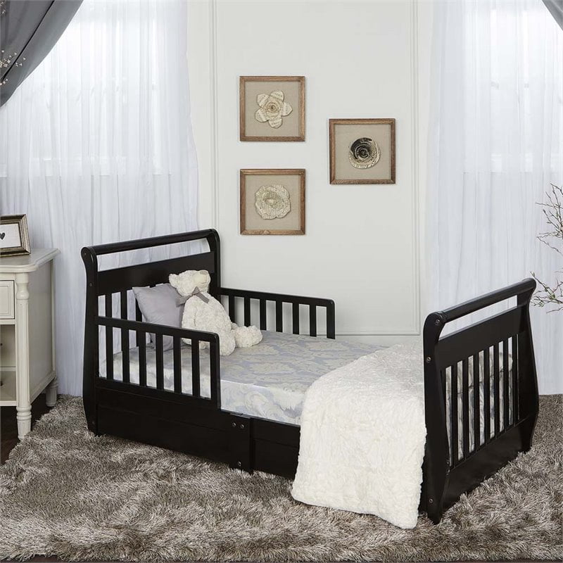 Dream On Me Sleigh Toddler Bed with Storage Drawer in Black