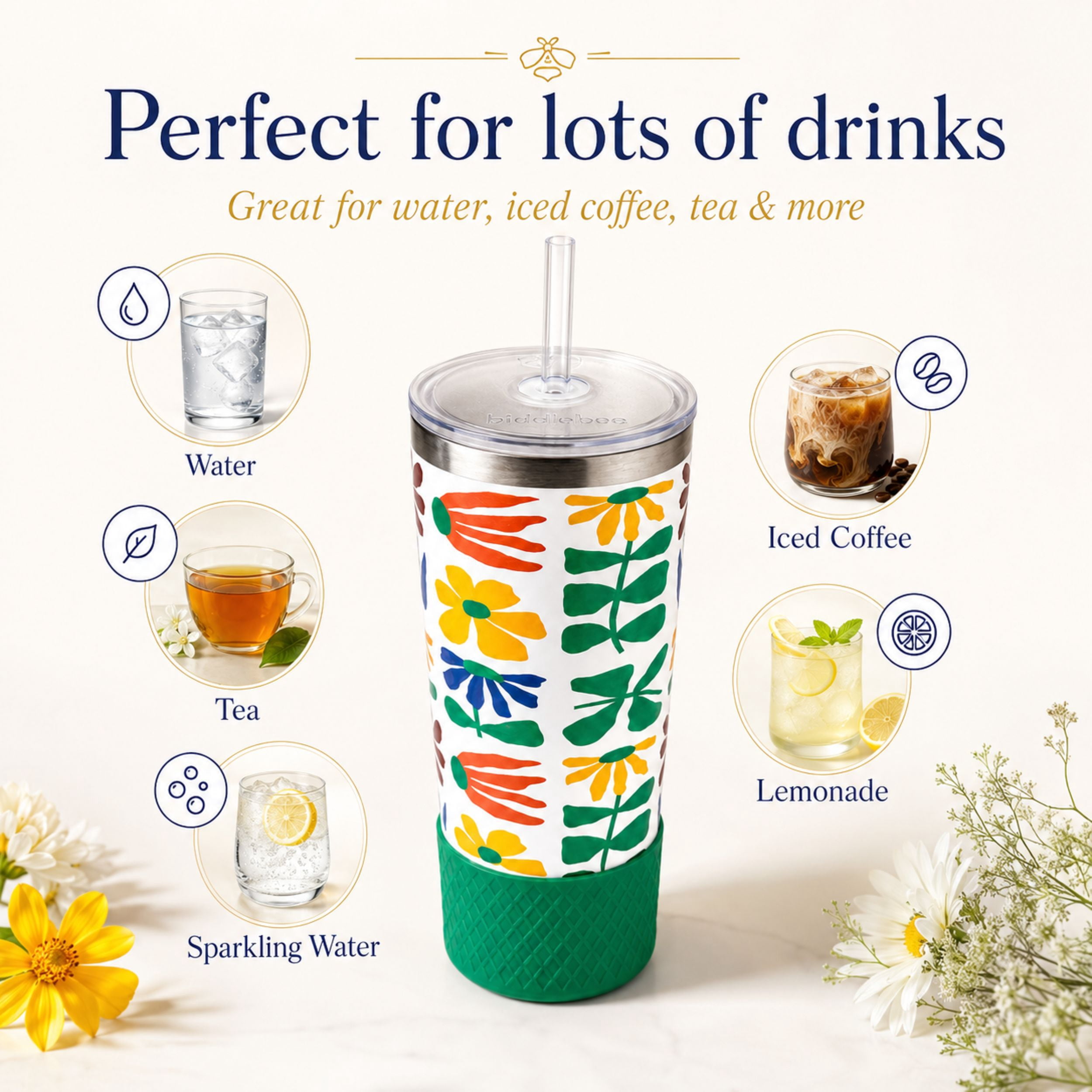 Biddlebee 20oz Insulated Stainless Steel Tumbler with Straw and Silicone Boot, Faith