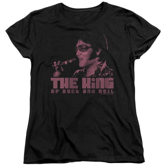 Trevco ELV365-WT-1 Elvis Presley & the King Womens Short Sleeve T-Shirt, Black - Small