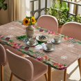 thumbnail image 3 of Christmas Table Cloths for 6 Foot Rectangle Tables, Snowman Snowflake Xmas Tree Winter Wooden Patio Waterproof Elastic Fitted Tablecloths, Washable Rectangular Table Cover for Camping, 3 of 8