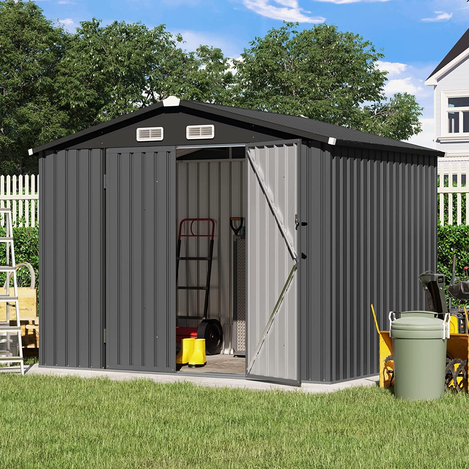 Outdoor Storage Shed, 8'x6' Galvanized Metal Steel Weather Resistant