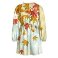 thumbnail image 5 of Yuyamidu Thanksgiving Women Dress Maple Leaves Pleated Beach Dresses Breathable Thin V Neck Basic Skater Dress Size XL Self Cultivation Long Sleeve Dresses, 5 of 7