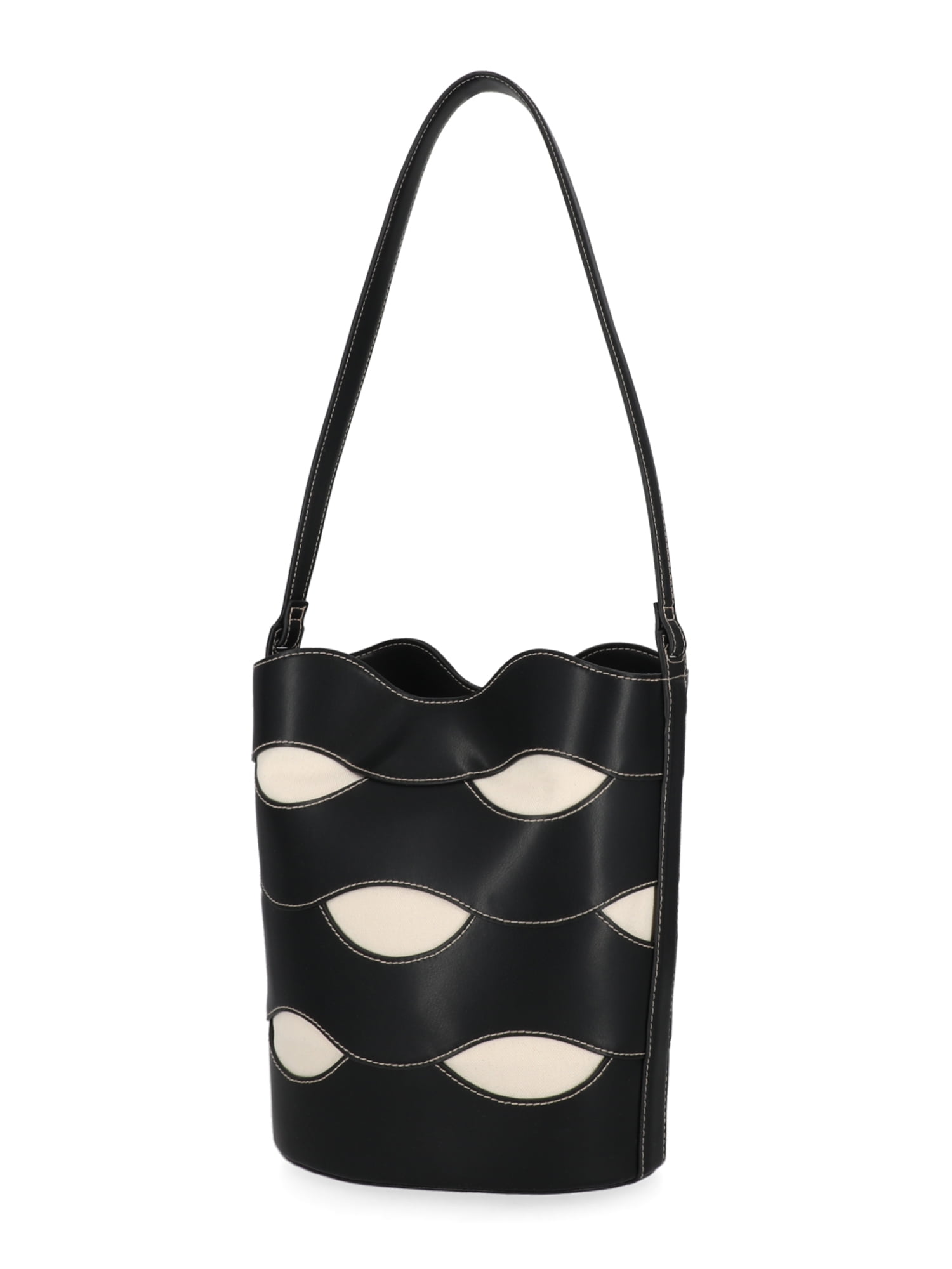 Free Assembly Women's Maria Cut Out Bucket Bag, Black/Cream