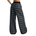 thumbnail image 6 of Cozyvia Women's Plaid Checkered Pants Flannel Pajama Pants Low Rise Stretchy Pajama Pants Lounge Wide Leg Baggy Sweatpants with Pockets - Black S, 6 of 7