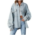 thumbnail image 2 of Augper Women's Jean Jacket Frayed Washed Button Denim Jacket with Pockets, 2 of 9